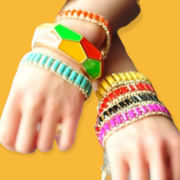 Amrita Singh Bohemian Neon Colored Enamel Cuff Gold Tone Bangle Bracelet NWT - Picture 7 of 11